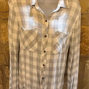 Abercrombie & Fitch Soft Gray & White Buffalo Checked Plaid Shirt Women's XS A&F